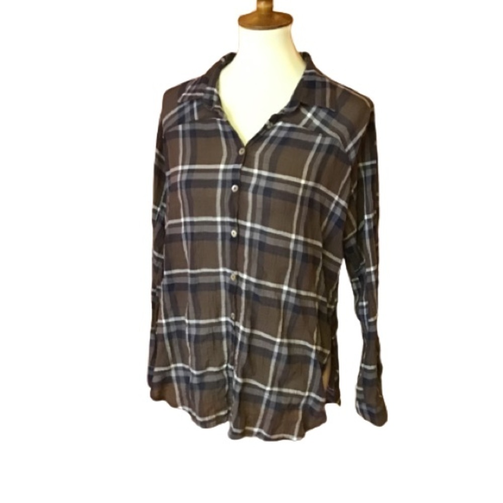 Lovestitch earthy Plaid lightweight coverup shirt